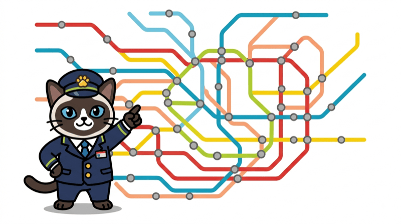 首都圏の路線網を案内する猫駅長